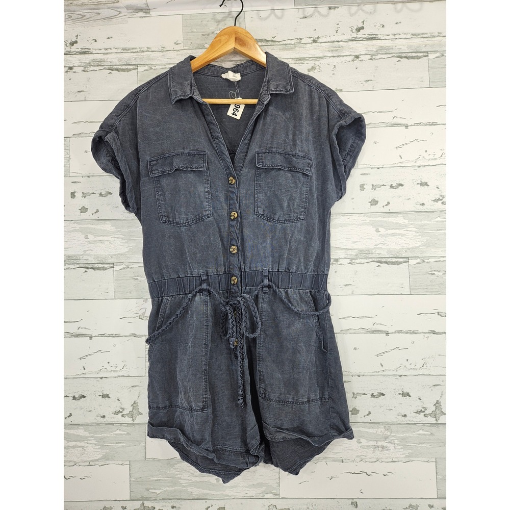 Nicole Miller New York Womens Utility Romper Navy Blue Button Front Small